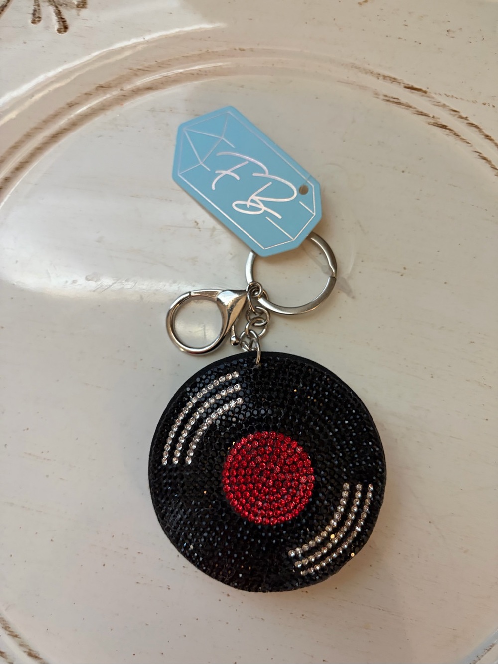 Sparkling Black & Red Vinyl Record Keychain - Women Accessories - Picture 3 of 5